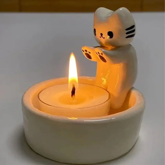 Cartoon Kitten Candle Holder Warming Its Paws Cute Scented Light Holder Cute Grilled Cat Aromatherapy Candle Holder